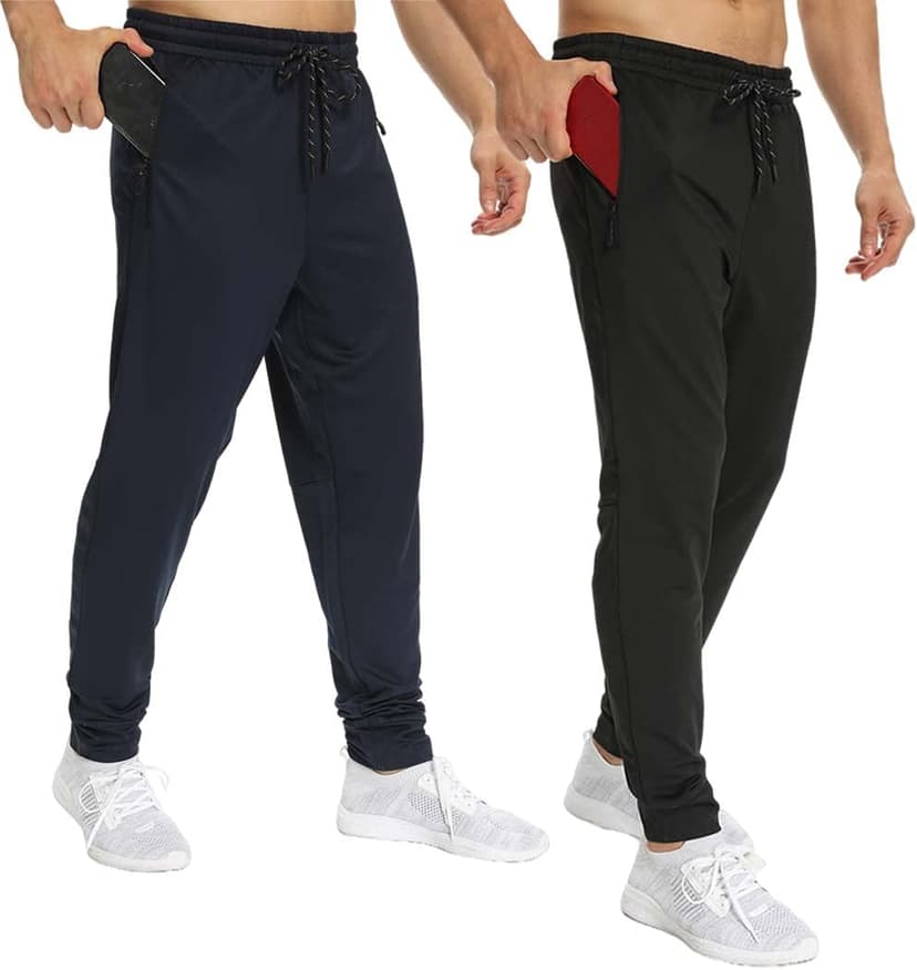 1 Pack2 Pack Mens Jogger Gym Sweatpants, Athletic Jogger Workout Pants for Men,Running Track Pants with Zipper Pockets image 3