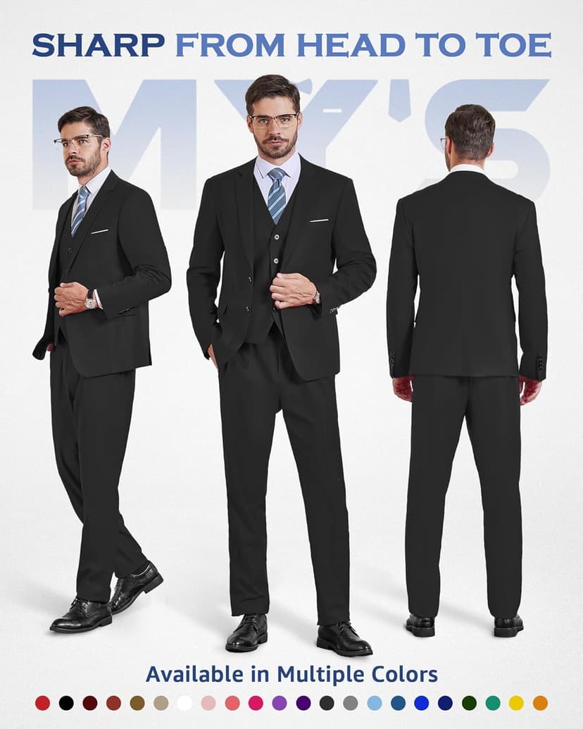 Men's 3-Piece Slim Fit Suit Set with Jacket, Vest, Pants, and Tie image 3
