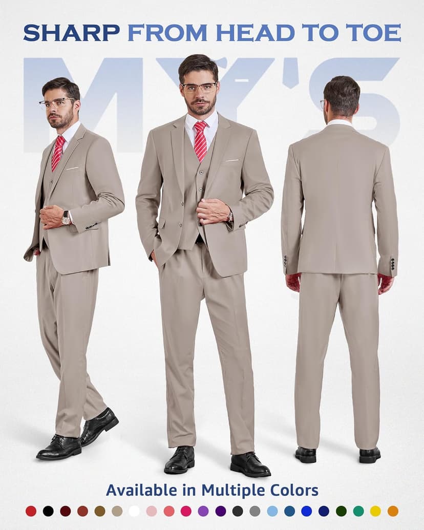 Men's 3-Piece Slim Fit Suit Set with Jacket, Vest, Pants, and Tie image 4