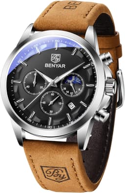 BENYAR Watches for Men Analog Watch Mens Watches Waterproof Watch Silver Watch Quartz Chronograph Date Image