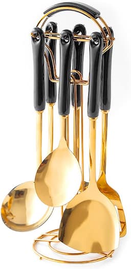 Cooking Utensils Set with Holder, Soup Ladle & Spatula Wok Tools, Slotted Spatula, Skimmer Spoon, Rice Paddle Image