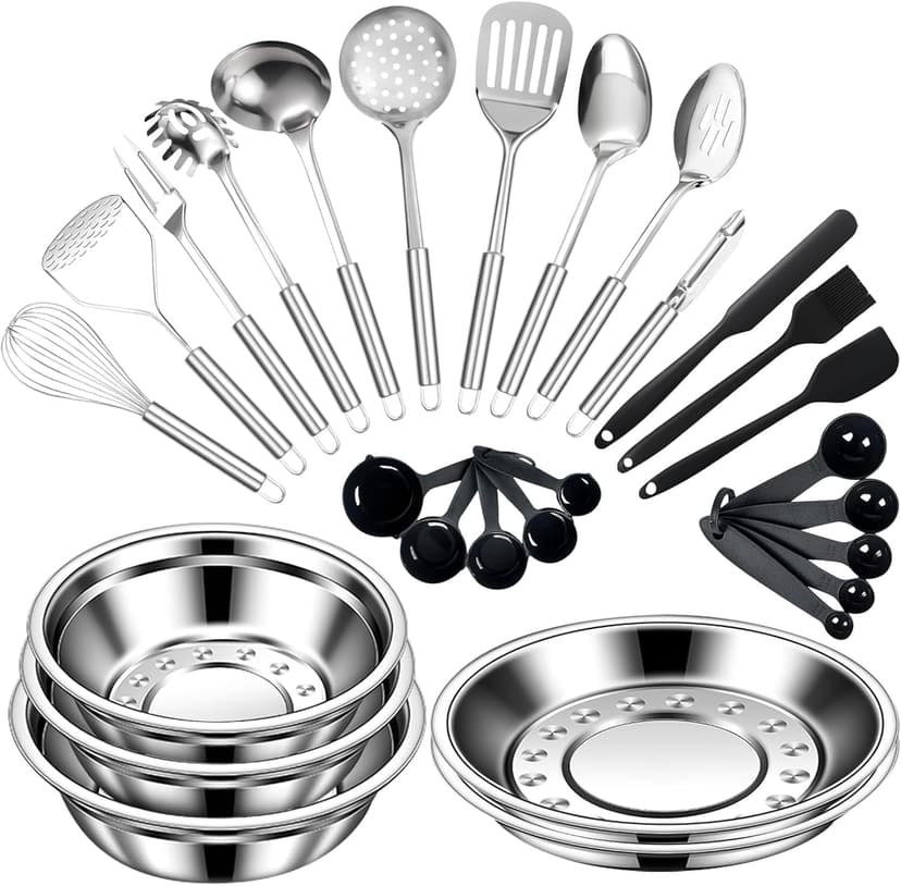 Cooking Utensils Set Stainless Steel, 28 Pcs Practical Kitchen Utensils Set image 1