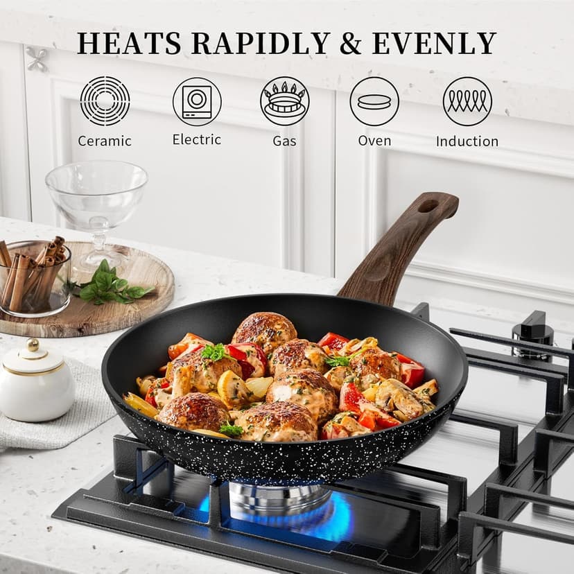 Non Stick Frying Pan Induction Compatible, PFOA Free Healthy Pans(8 Inch, Black) image 2